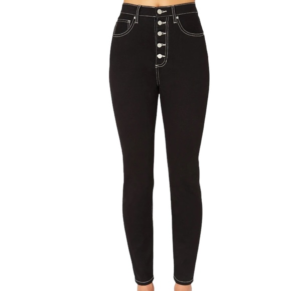 WE WORE WHAT THE DANIELLE HIGH RISE VINTAGE STRAIGHT JEANS SIZE 32 BLACK - Picture 2 of 9